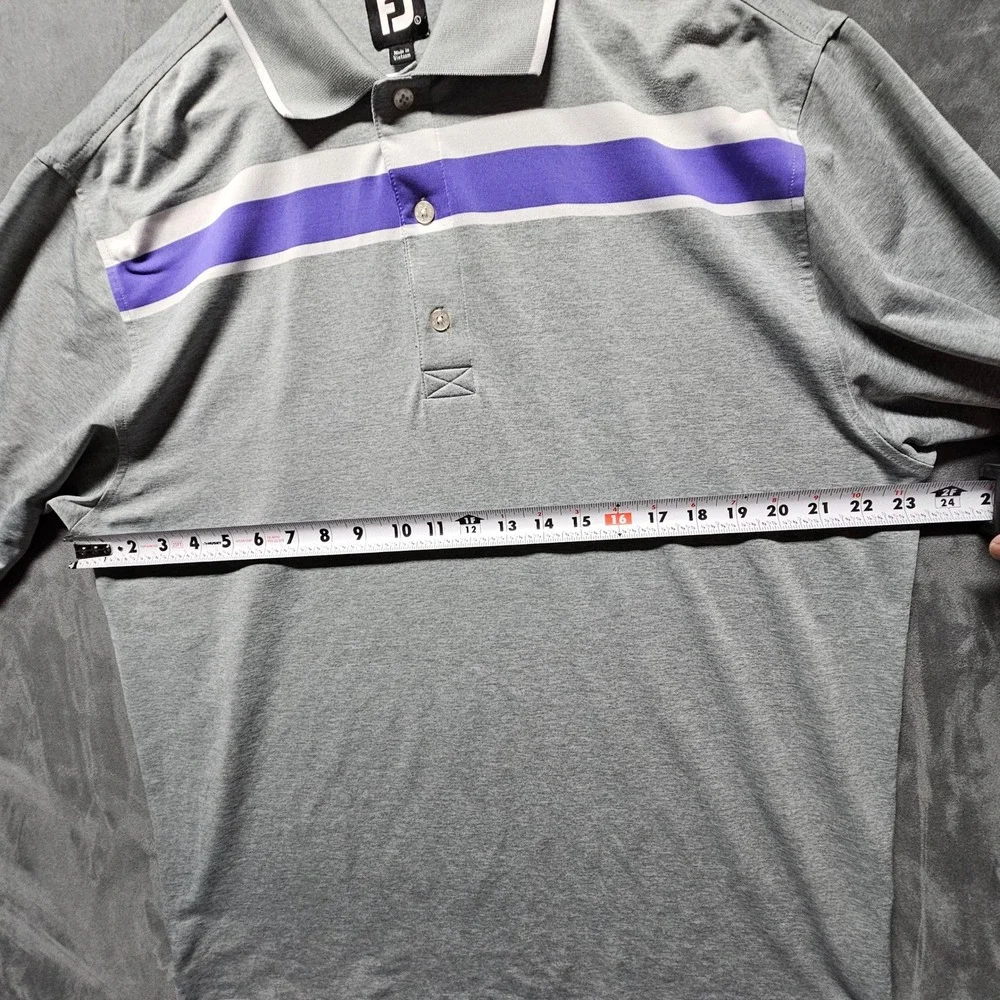 FootJoy Mens Gray Purple Striped Performance Golf Polo Shirt‎ Short Sleeve L